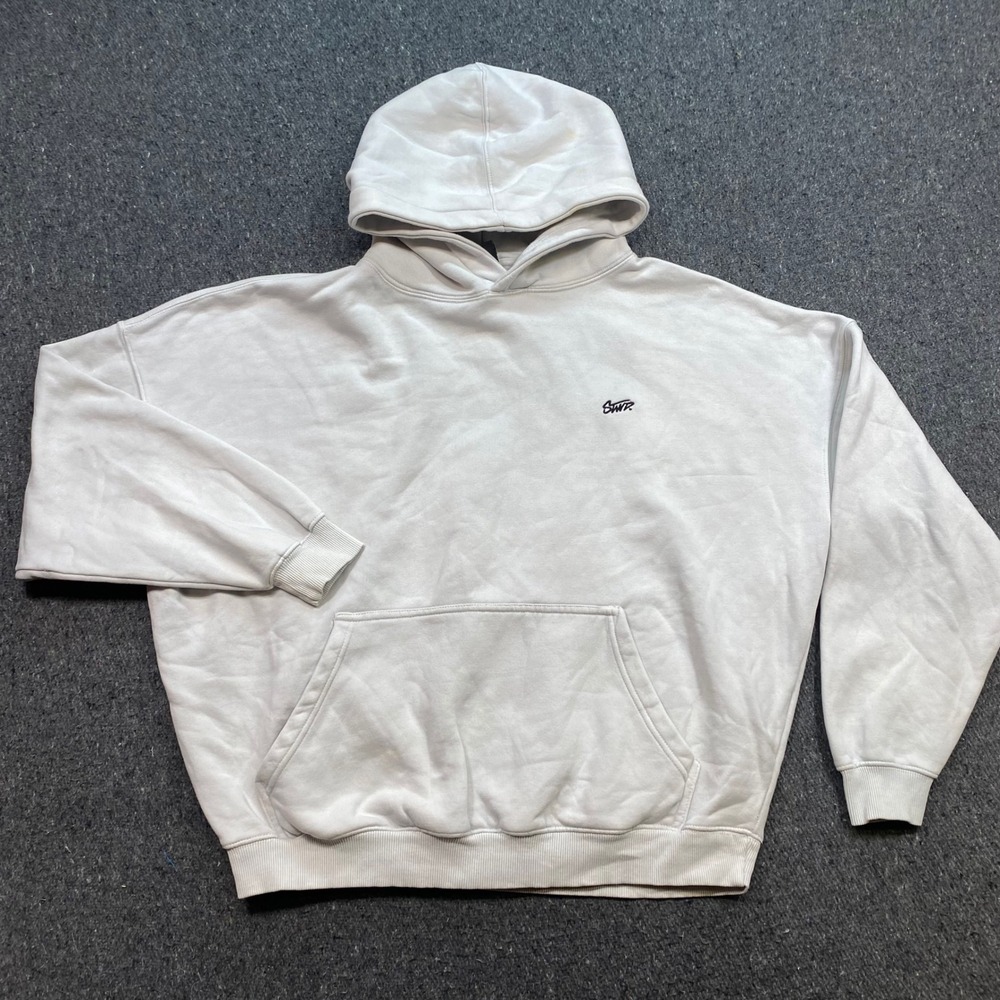 Pull&Bear STWD Hoodie Sz L Mens Off White Streetwear Graphic Back Boxy Fit